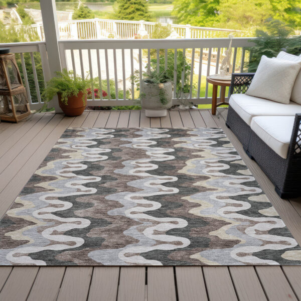 5' X 8' Charcoal Gray And Silver Abstract Washable Indoor Outdoor Area Rug