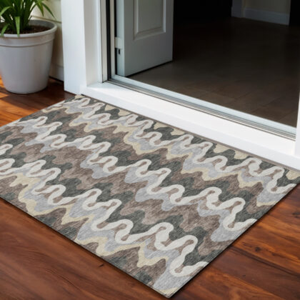 5' X 8' Charcoal Gray And Silver Abstract Washable Indoor Outdoor Area Rug