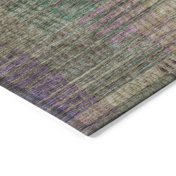 8' Plum Olive Green And Lavender Round Abstract Washable Indoor Outdoor Area Rug