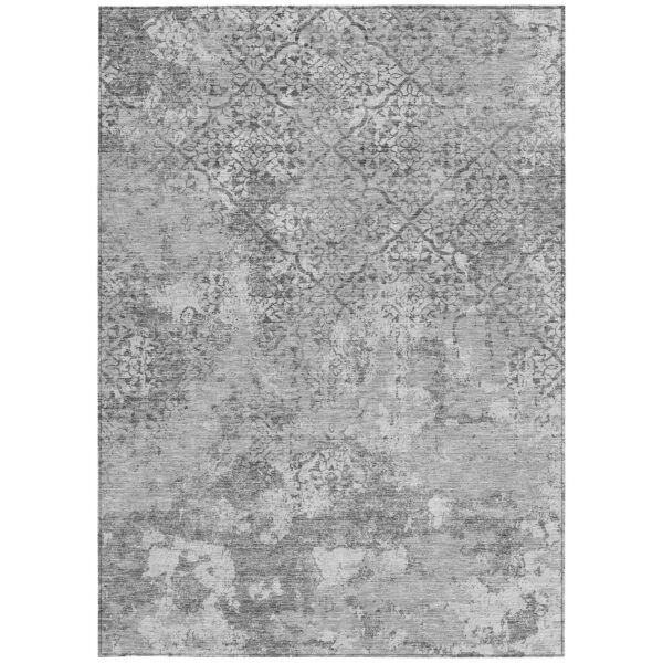 5' X 8' Gray Charcoal And Silver Floral Washable Indoor Outdoor Area Rug