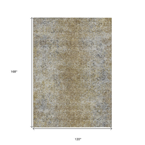 10' X 14' Brown Beige And Charcoal Oriental Washable Indoor Outdoor Area Rug