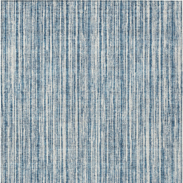 5' X 8' Blue And Ivory Striped Washable Indoor Outdoor Area Rug