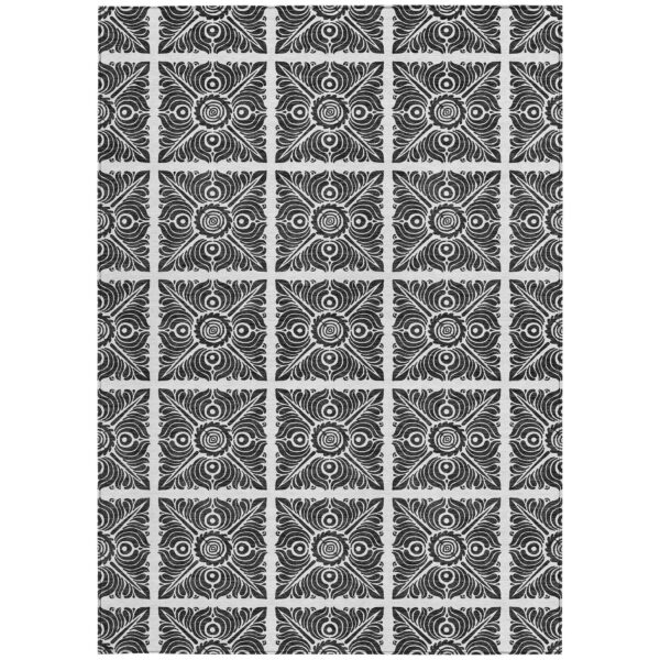 3' X 5' Ivory And Black Medallion Washable Indoor Outdoor Area Rug