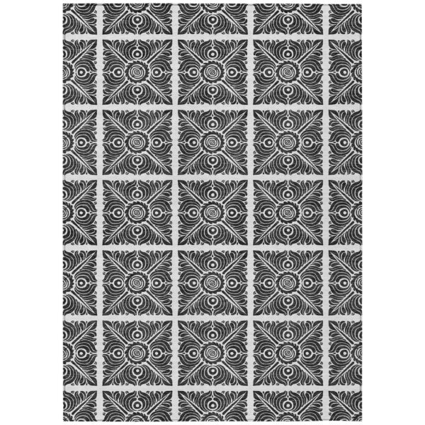 3' X 5' Ivory And Black Medallion Washable Indoor Outdoor Area Rug