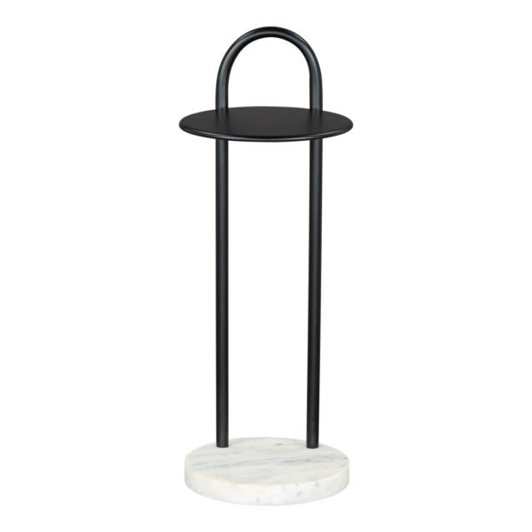 22" Black And White Iron And Marble Round C Table End Table