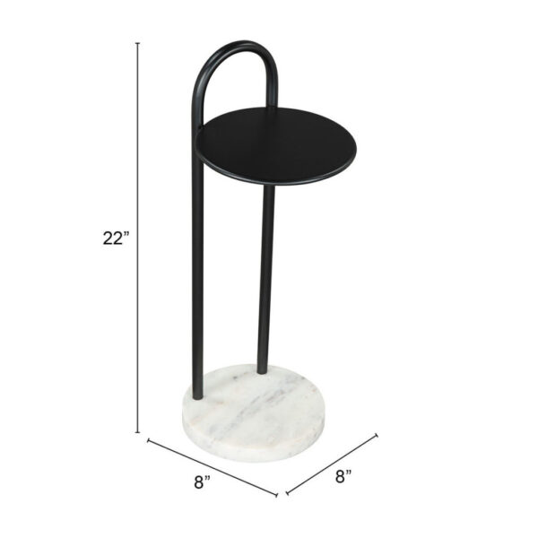 22" Black And White Iron And Marble Round C Table End Table