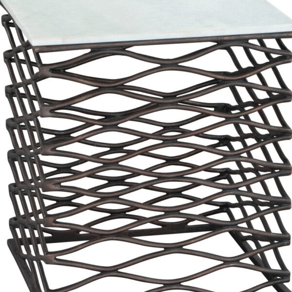 22" White And Bronze Marble And Aluminum Square Frame End Table