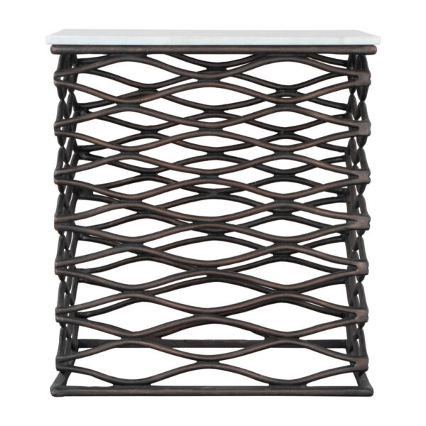 22" White And Bronze Marble And Aluminum Square Frame End Table