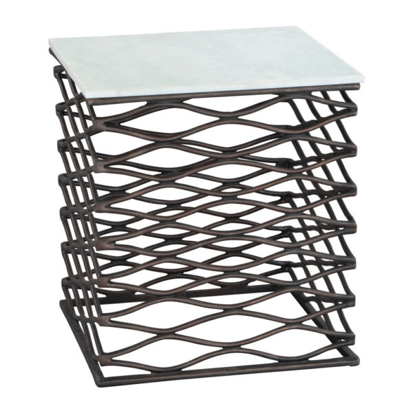 22" White And Bronze Marble And Aluminum Square Frame End Table