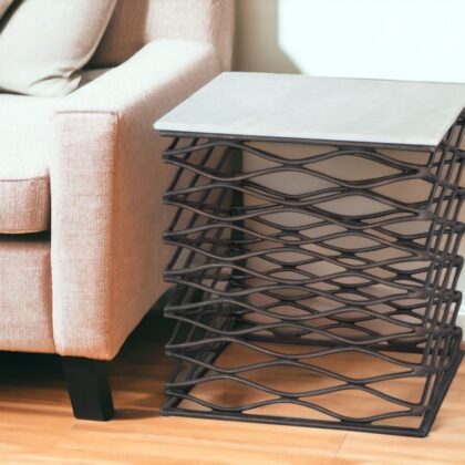 22" White And Bronze Marble And Aluminum Square Frame End Table