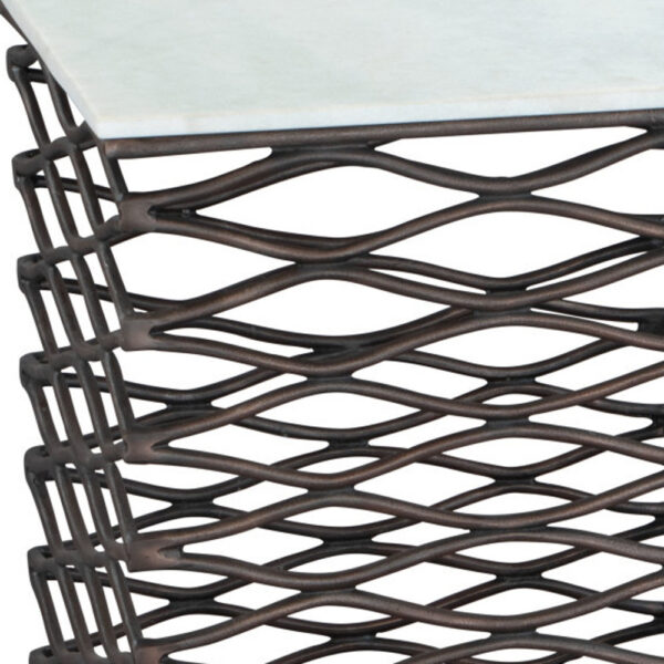 22" White And Bronze Marble And Aluminum Square Frame End Table