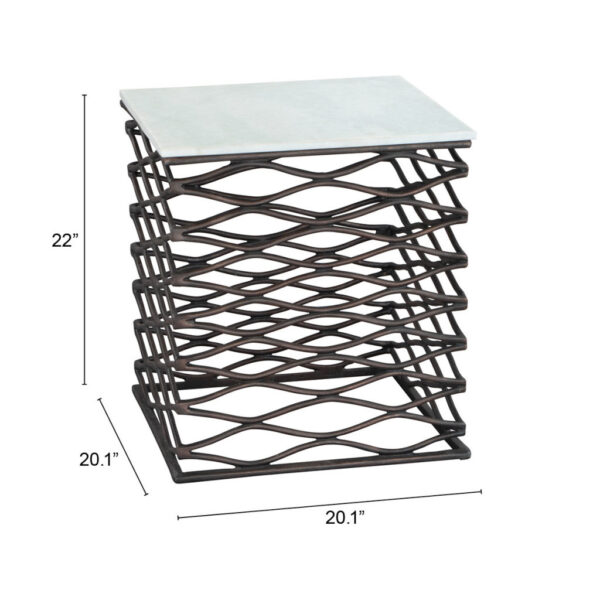 22" White And Bronze Marble And Aluminum Square Frame End Table