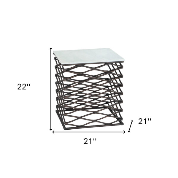 22" White And Bronze Marble And Aluminum Square Frame End Table