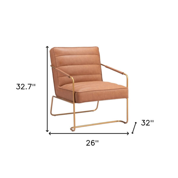 25" Brown And Gold Faux Leather And Faux Leather Tufted Arm Chair