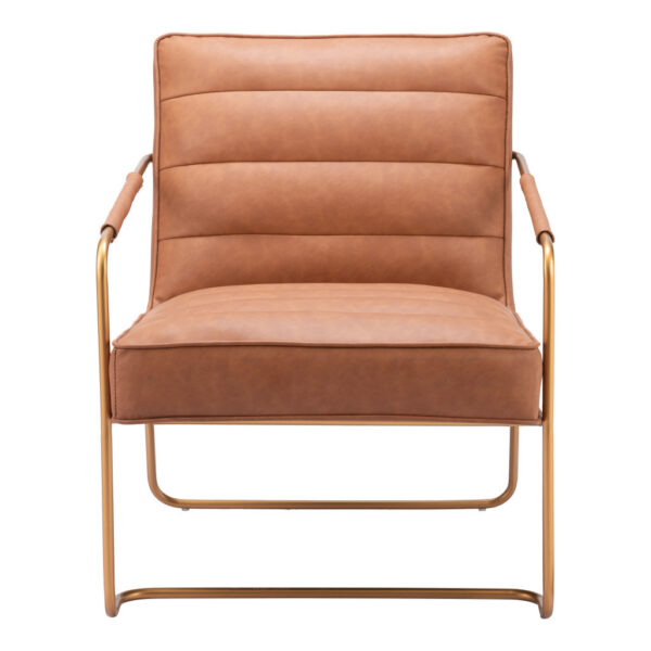 25" Brown And Gold Faux Leather And Faux Leather Tufted Arm Chair