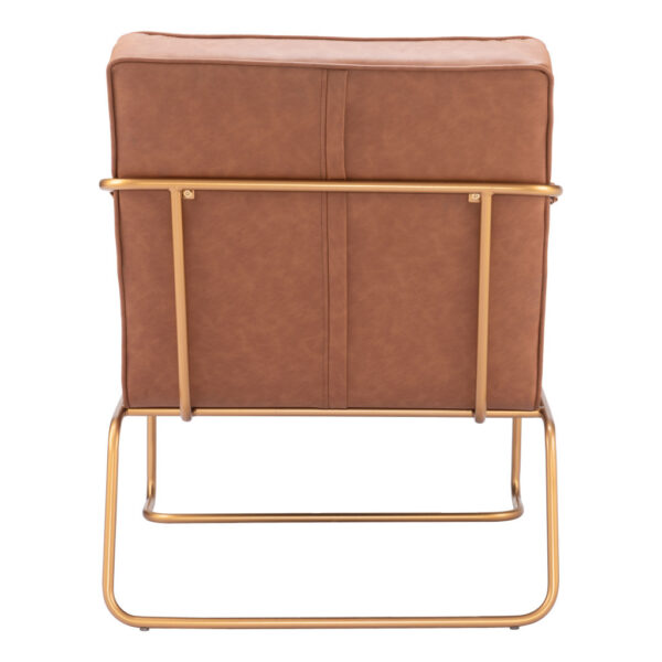 25" Brown And Gold Faux Leather And Faux Leather Tufted Arm Chair