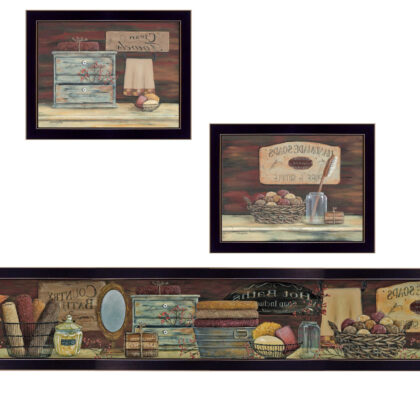Set Of Three Country Bath 9 Black Framed Print Bathroom Wall Art