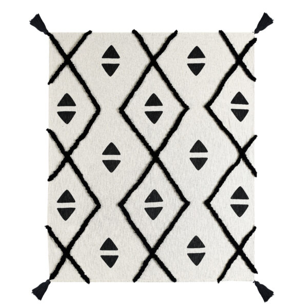 Black and White Woven Cotton Geometric Throw Blanket