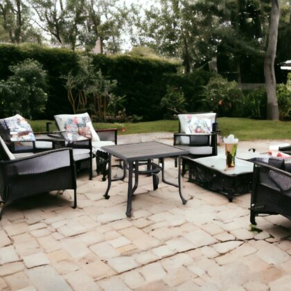 35" Brown and Black Square Metal Outdoor Dining Table
