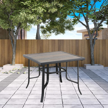 35" Brown and Black Square Metal Outdoor Dining Table