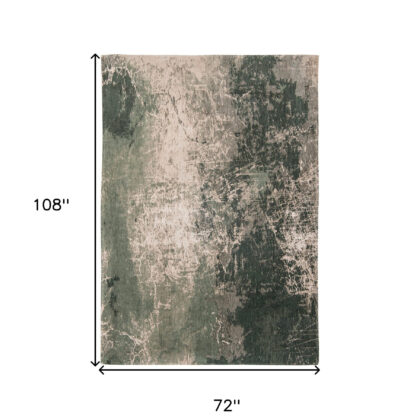 7' x 9' Beige and Green Abstract Non Skid Area Rug