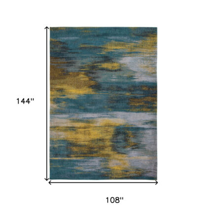 9' X 13' Blue and Yellow Abstract Non Skid Area Rug