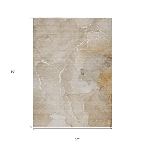 3' X 5' Beige Abstract Washable Non Skid Indoor Outdoor Area Rug
