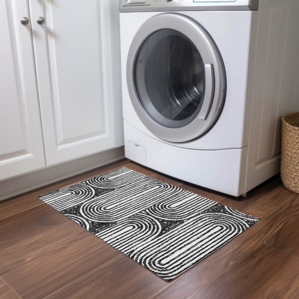 2' X 3' Black and White Abstract Washable Non Skid Indoor Outdoor Area Rug