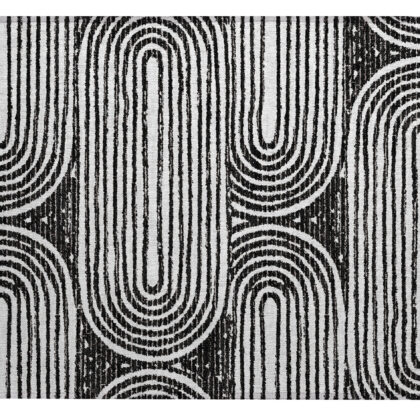 2' X 3' Black and White Abstract Washable Non Skid Indoor Outdoor Area Rug