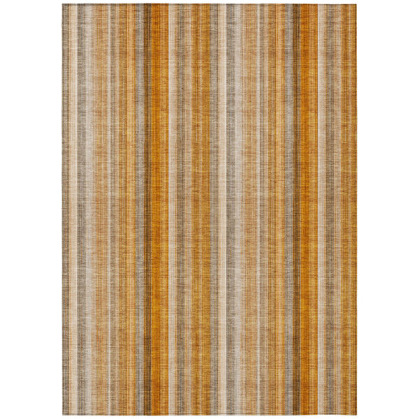 3' X 5' Orange Ivory and Gray Striped Washable Non Skid Indoor Outdoor Area Rug