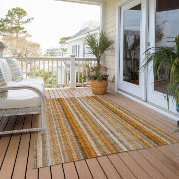 3' X 5' Orange Ivory and Gray Striped Washable Non Skid Indoor Outdoor Area Rug