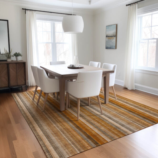 3' X 5' Orange Ivory and Gray Striped Washable Non Skid Indoor Outdoor Area Rug