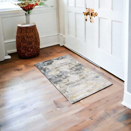 2' X 3' Gray And Ivory Abstract Printed Stain Resistant Non Skid Area Rug