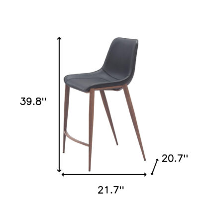 Set of Two 26" Black And Brown Faux Leather And Steel Counter Height Bar Chairs