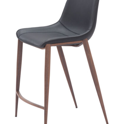 Set of Two 26" Black And Brown Faux Leather And Steel Counter Height Bar Chairs