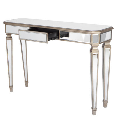 47" Silver and Gold Mirrored Glass Console Table With Drawer