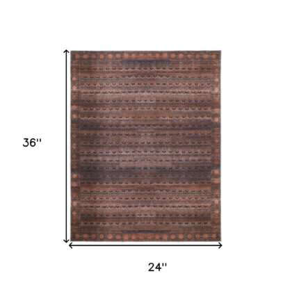 2' X 3' Red Brown And Blue Floral Power Loom Area Rug