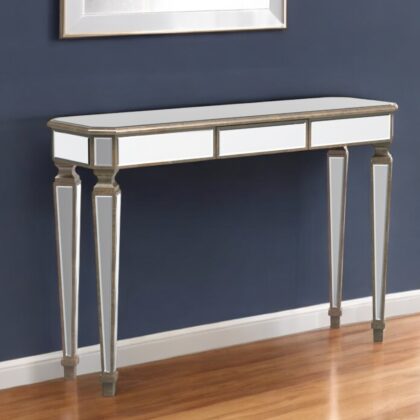 47" Silver and Gold Mirrored Glass Console Table With Drawer