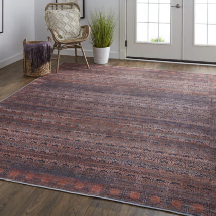 2' X 3' Red Brown And Blue Floral Power Loom Area Rug