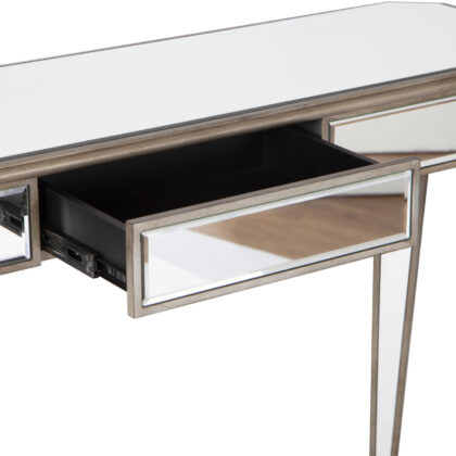 47" Silver and Gold Mirrored Glass Console Table With Drawer