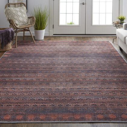 2' X 3' Red Brown And Blue Floral Power Loom Area Rug
