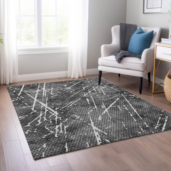 5' X 8' Charcoal Ivory And Gray Abstract Washable Indoor Outdoor Area Rug