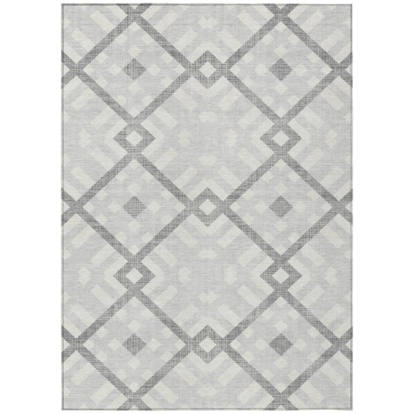 9' X 12' Silver Gray And Ivory Geometric Washable Indoor Outdoor Area Rug