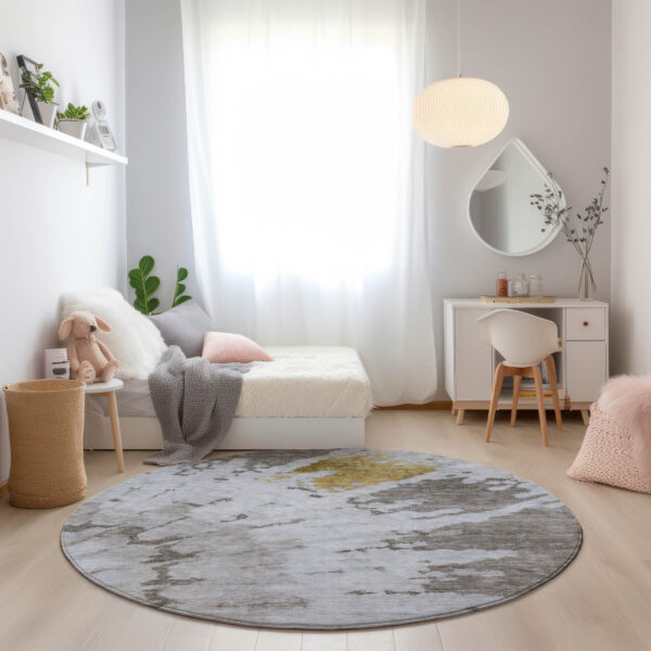 8' Taupe Khaki And Ivory Round Abstract Washable Indoor Outdoor Area Rug