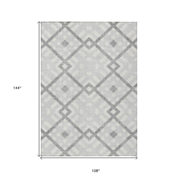 9' X 12' Silver Gray And Ivory Geometric Washable Indoor Outdoor Area Rug