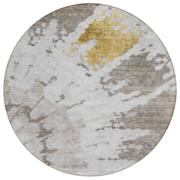 8' Taupe Khaki And Ivory Round Abstract Washable Indoor Outdoor Area Rug