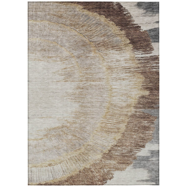3' X 5' Brown Beige And Taupe Abstract Washable Indoor Outdoor Area Rug