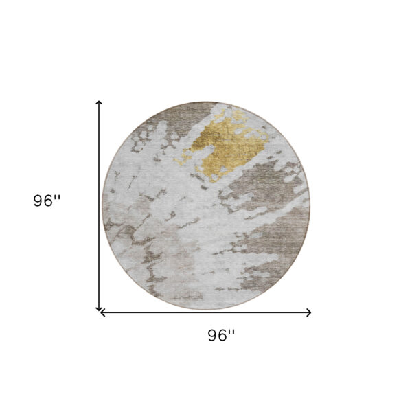 8' Taupe Khaki And Ivory Round Abstract Washable Indoor Outdoor Area Rug