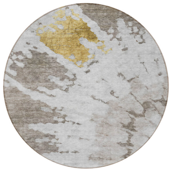 8' Taupe Khaki And Ivory Round Abstract Washable Indoor Outdoor Area Rug