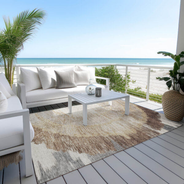 3' X 5' Brown Beige And Taupe Abstract Washable Indoor Outdoor Area Rug